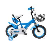 Vélo pour enfant garçon et fille 12" - Vélo réglable avec roue auxiliaire + porte-gobelet + panier (bleu)