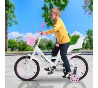 VéLo pour Enfant, VéLo Enfant pour 3-5 Ans, Barre courbée + Roues auxiliaires + siège arrière Jouet + rétroviseurs,14 », Blanc