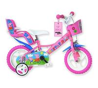 Vélo pour Fille - DINO BIKES - Peppa Pig 12 pouces - Avec Panier et Porte-Poupée - Réglable - Pneus Incassables