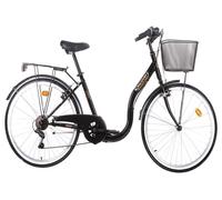 Vélo de ville Rétro 26'' cadre acier Discovery Adventures 6 Vitesses, dérailleur Shimano et poignée tournante + équipement City + Panier Noir G
