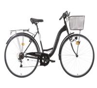 Vélo VTC Rétro 28'' cadre acier SCRAPPER 6 Vitesses, dérailleur Shimano et poignée tournante + équipement City + Panier Noire