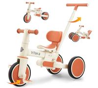 Vélo sans pédales à partir de 1 an, Tricycle 5 en 1 avec Barre de poussée pour Enfants, vélo sans pédales pour Tout-Petits, Cadeau pour garçons et Filles, Beige