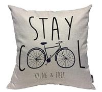 Vélo Stay Cool Young and Free Slogan Noir Rétro Vintage Taie Oreiller Moderne Housse De Coussin avec Fermeture Éclair Housses De Coussins pour Chambre Canape Lit 45X45Cm