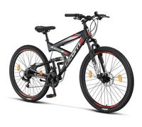 Licorne Bike Strong Vélo Tout Terrain 2D de qualité supérieure 27,5" pour garçon Fille Femme et Homme avec Frein à Disque Avant et arrière 21 Vitesses dérailleur Suspension complète Noir et Rouge