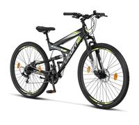 Licorne Bike Strong Vélo Tout Terrain 2D de qualité supérieure 29" pour garçon Fille Femme et Homme avec Frein à Disque Avant et arrière 21 Vitesses dérailleur Suspension complète Noir et Citron Vert