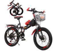 Vélo urbain pliable pour adulte et enfant de 18/20/22/24", petit vélo pliable en acier carbone avec amortisseur et frein à disque double noir rouge, 22IN