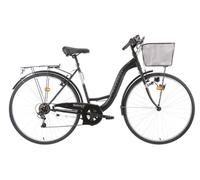 Vélo VTC Rétro 26'' cadre acier SCRAPPER 6 Vitesses, dérailleur Shimano et poignée tournante + équipement City + Panier Noire