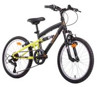 Vélo VTT 20'' Tout Suspendu - 6 Vitesses Discovery Adventures - Freins V-Brake, potence plongeur, Jantes en Aluminium Noir & Jaune G