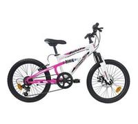 Vélo VTT 20'' Tout Suspendu Fille équipé de 6 vitesses Shimano et Frein à disque avant ! Blanc et Rose G