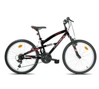Vélo VTT 24'' Tout Suspendu FREERIDER équipé de 18 Vitesses par poignées tournantes, dérailleur Shimano TY21 et Freins V-Brake Noir & Rouge G