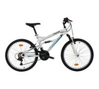 Vélo VTT 24'' Tout Suspendu équipé de 18 vitesses via un dérailleur Shimano, de Freins V-Brake et de Jantes en Aluminium