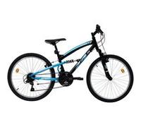 Vélo VTT 24'' Tout Suspendu FREERIDER - 18 Vitesses - Dérailleur Shimano TY21, Freins V-Brake et Jantes en Aluminium Noir avec Stickers blanc et rouge G