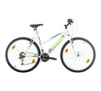 Vélo VTT 26 pouces Femme 18 Vit. freins V-Brake + Transmission Shimano ( Offre Spéciale : Pompe et garde-boues offert ) Blanc avec Stickers gris et jaune G