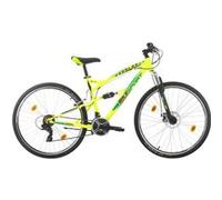 Vélo VTT 29'' Tout Suspendu - 21 Vit - Transmission Shimano - Potence Headset - Frein à disque AV - VBrake AR - Leviers ALU Jaune G