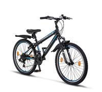 Vélo VTT - CHILLAXX Escape - 24 pouces - 21 vitesses - Noir-bleu - frein en V