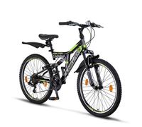 Vélo VTT - CHILLAXX Falcon - 24 pouces - 21 vitesses - Noir-vert citron - frein en V