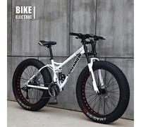 Vélo VTT, Fat Wheel Moto/Fat Bike/Fat Tire VTT, Beach Cruiser Fat Tire Bike Snow Bike Fat Big Tire Vélo 21 Vitesses Fat Bikes pour Adulte,Blanc,24IN