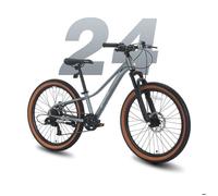 Vélo VTT SPATIAL 24"" - Tout Terrain Shimano 7 Vitesses Freins à Disque- Cadre en alliage d'aluminium - Pour Homme/Femme - Argent