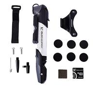 VeloChampion Mini Pompe à Vélo avec Support de Cadre | Pompe à vélo en Alliage avec Support de Cadre | Valves Presta, Schrader et Dunlop | pour Route, Montagne, e-vélo (Pompe Alliage 9 + Patchs 6pk)