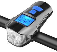 Vélocimètre Lumière frontale, rechargeable par USB, lumière nocturne pour le vélo, avec klaxon de vélo