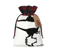 Velociraptor Sac de Noël à carreaux assortis avec cordon de serrage, 12 x 17 cm pour Noël, Halloween