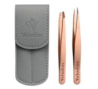 Velodios Lot de 2 pinces à épiler de précision pour sourcils, poils du visage, poils incarnés, pince à épiler professionnelle en acier inoxydable pour homme et femme, avec étui de voyage en