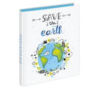 VELOFLEX 4144981 - Porte-revue Save the earth DIN A4, classeur à anneaux pour bulletins scolaires, avec mécanisme à 4 anneaux, en carton recyclable, 1 pièce
