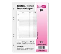 VELOFLEX - Insert rechange carton A5 répertoires téléphoniques anneaux | 25 feuilles en carton, pour classeurs à anneaux, numéros de téléphone et fax, DIN A5 perforations 45 × 65 × 45 et 80 mm