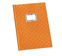 VELOFLEX - Pochette pour cahier DIN A4 en PP orange, lot de 25 | Film PP opaque à aspect raphia, au format portrait, avec étiquette nominative à remplir