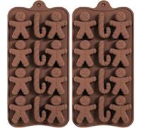 VELOKOVA Lot de 2 moules de cuisson de Noël en silicone à 12 cavités en forme de bonhomme en pain d'épices et sucre d'orge pour chocolat, biscuits, gelée, muffins - Sans BPA