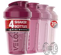 VELOMIX - Lot de 4 flacons shaker protéinés de 591 ml pour mélanges protéinés, gobelets shaker pour boissons protéinées, petit shaker pour boissons protéinées (mélange de baies)
