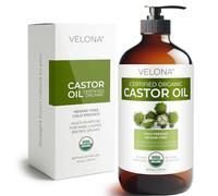 velona Huile de ricin biologique certifiée par l'Usda - 16 Fl Oz dans une bouteille en verre | Pour la croissance des cheveux, l'augmentation des cils, des sourcils | Pressée à froid