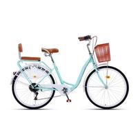 Vélos hybrides à 7 vitesses pour femmes et hommes, vélo de ville à cadre bas, selle arrière en éponge, doubles freins, vélos de banlieue à pédales confortables, garde-boue avant et arrière, béquille