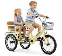 Vélos pour Enfants Tricycle Double pour Tout-Petits, Jouets Robustes pour Tout-Petits Âgés De 2 À 9 Ans pour L'extérieur Et L'intérieur, Tricycle pour Enfants À 3 Roues(Yellow,18in/44cm)