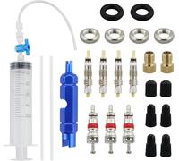 Vélos seringue pour liquide scellant pour tubeless 60 ml, outil de retrait de soupape, compatible avec les mastics Stans Kit de montage Tubeless Comprend 8 noyaux et 8 capuchons de valves Presta