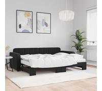 Velours 2 en 1 avec lit gigogne Lit de repos 80 x 200 cm Noir | Lit de jour gigogne canapé convertible noir velours 80x200 cm avec deux matelas mousse pour salon chambre