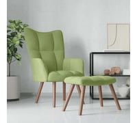 Velours Accent Chair with Ottoman, Light Green Lounge for Living Room Bedroom, Modern Comfy Single Sofa Chair with Thick Cushion and Sturdy Wooden Legs, Soft Fabric Recliner Seat for Relaxing Reading