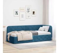 Velours Angle Design L Moderne 80x200 cm Bleu | Cadre de lit d'angle Bleu Velours 80x200 cm Canapé Lit Escamotable avec Rangement Gain de Place Moderne