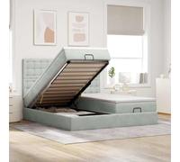 Velours avec rangement matelas à ressorts ensachés Gris 180x200cm | Cadre de lit ottoman avec matelas velours gris clair 180x200cm et surmatelas, rangement hydraulique, confort premium