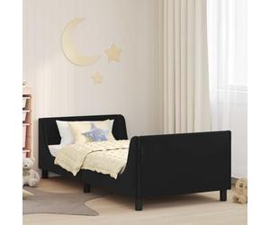 Velours avec Rangement Moderne Rectangulaire 80 x 200 cm Noir | Cadre de lit enfant avec tête de Noir 80x200 cm lit bébé barreau robuste sécurité chambre moderne