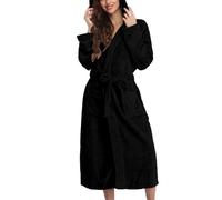 Velours corail épais et doux pour femme - En peluche longue et chaude - Pour la maison, la chambre à coucher, le spa et l'hôtel - Tenue de fête de Noël, Noir , XL