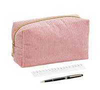Velours Côtelé Uni Trousse Crayon, 18x10,5x7,5cm Sobre Et Simple Grande Capacité Pencil Case, Boucle Métallique Résistante, Rangement Classé, Adapté Aux Notes De Cours Ou Aux Examens