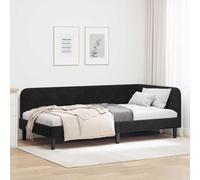 Velours Design en L Coin Moderne Lit d'angle Noir 90 x 200 cm | Cadre de lit d'angle Noir 90 x 200 cm Velours avec rangement, lit-canapé d'appoint robuste pour petit espace, chambre d'amis