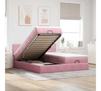 Velours doux avec rangement matelas ressorts ensachés 180x200 cm rose | Cadre de lit ottoman avec matelas rose 180x200 cm velours, literie rangement hydraulique sommier relevable LED, sans pied