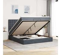 Velours doux avec ressorts ensachés Coffre de rangement 160x200cm Gris | Cadre de lit ottoman avec matelas 160x200cm gris foncé velours, sommier hydraulique avec rangement, tête de lit incluse,
