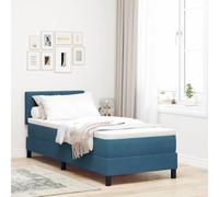 Velours Doux LED Moderne Luxe Bleu 80 x 200 cm | Lit à Ressort LED avec Matelas Bleu Foncé 80x200 cm Velours Moderne Tête Réglable RGB