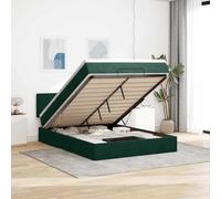 Velours doux rangement intégré ressorts ensachés Lit Ottoman Vert 140 x 190 | Cadre de lit ottoman avec matelas vert foncé 140x190 cm velours, rangement hydraulique, surmatelas et LED USB