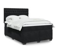 Velours doux Ressorts ensachés Sommier complet Noir 140x190 cm | Sommier à lattes avec matelas 140x190 Noir Velours LED Tête réglable Ressorts ensachés Surmatelas Confortable Lit complet