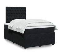 Velours doux ressorts ensachés sommier lit complet noir 120x190 cm | Sommier à lattes avec matelas ressorts ensachés velours noir 120x190 cm tête de lit réglable surmatelas lavable