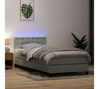 Velours doux Ressorts ensachés Sommier matelas LED Gris 80x210 cm | Sommier à lattes avec matelas à ressorts ensachés, surmatelas et tête de lit réglable, lit velours gris clair 80x210 cm avec